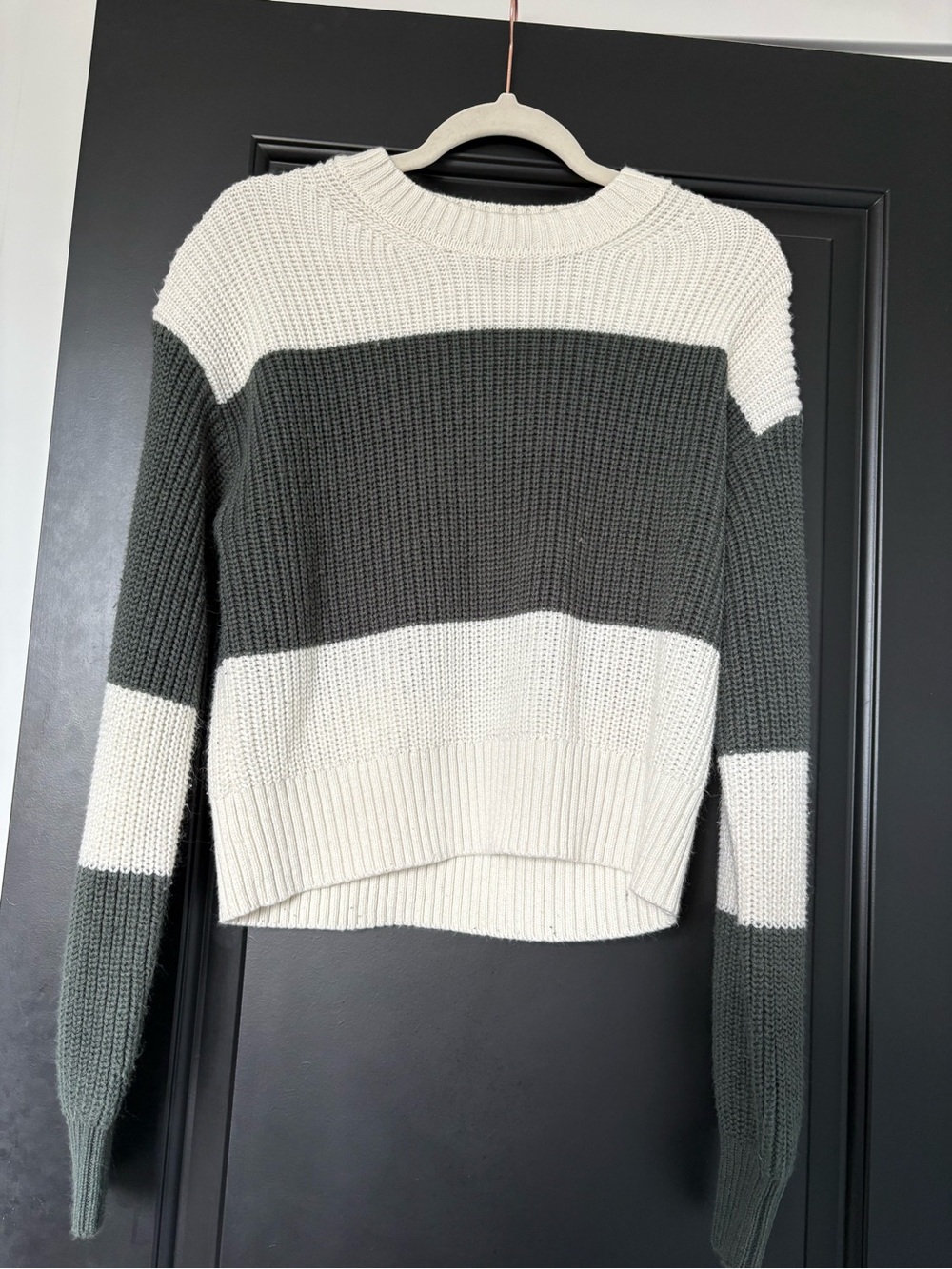 Garage Cream and Dark Green Striped Crewneck Sweater